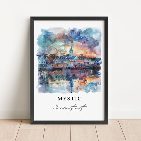 Mystic Connecticut Wall Art, Mystic Print, Mystic CT Watercolor, Mystic CT Gift, Travel Print, Travel Poster, Housewarming Gift