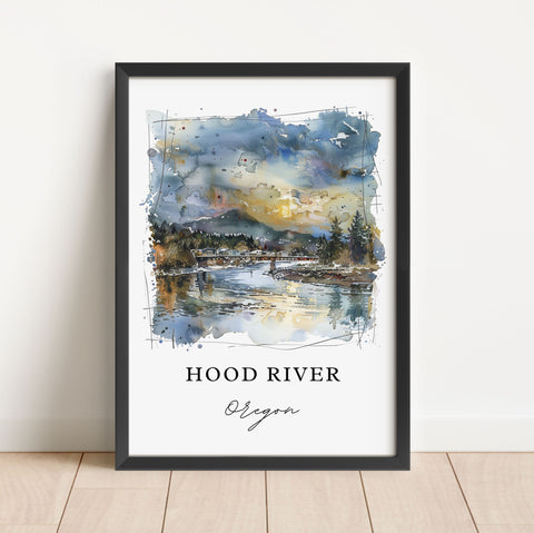 Hood River Wall Art V2, Hood River Oregon Print, Hood River Watercolor, Hood River OR Gift, Travel Print, Travel Poster, Housewarming Gift