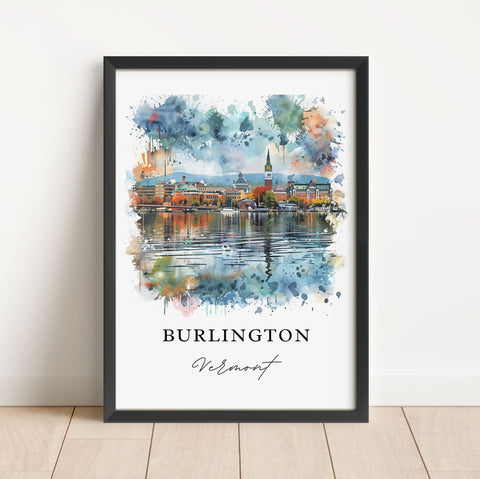 Burlington VT Wall Art, Burlington Vermont Print, Burlington Watercolor, Burlington VT Gift, Travel Print, Travel Poster, Housewarming Gift