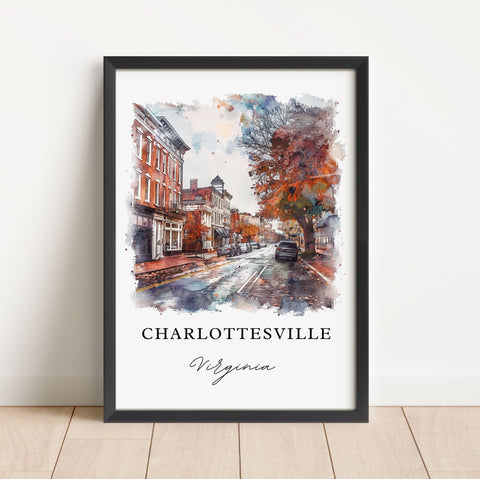 Charlottesville Wall Art, Charlottesville VA Print, Charlottesville Watercolor, UVA Gift, Travel Print, Travel Poster, Housewarming Gift
