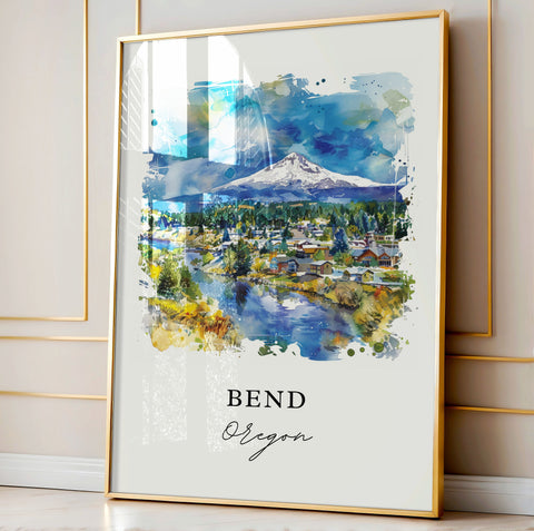 Bend OR Wall Art, Bend Oregon Print, Bend OR Watercolor, Cascade Mountains Gift, Travel Print, Travel Poster, Housewarming Gift