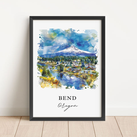 Bend OR Wall Art, Bend Oregon Print, Bend OR Watercolor, Cascade Mountains Gift, Travel Print, Travel Poster, Housewarming Gift