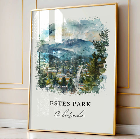 Estes Park CO Wall Art, Estes Park Print, Estes Park Watercolor, Estes Park Colorado Gift, Travel Print, Travel Poster, Housewarming Gift