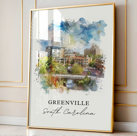 Greenville Wall Art, Greenville SC Print, Greenville Watercolor, Greenville SC Gift, Travel Print, Travel Poster, Housewarming Gift
