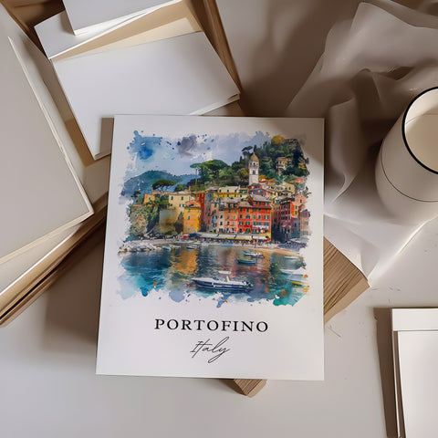 Portofino Wall Art, Portofino Italy Print, Portofino Watercolor, Italy Gift, Travel Print, Travel Poster, Housewarming Gift