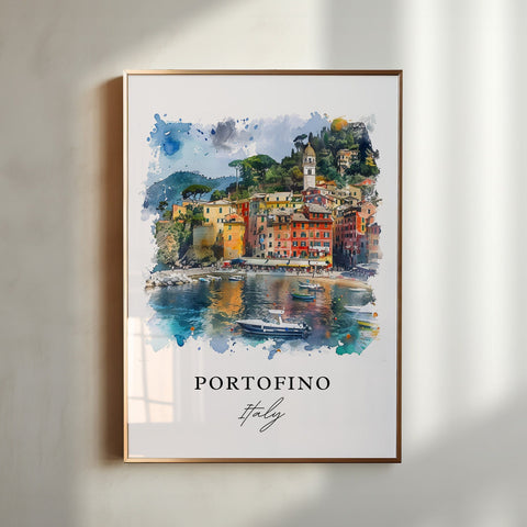 Portofino Wall Art, Portofino Italy Print, Portofino Watercolor, Italy Gift, Travel Print, Travel Poster, Housewarming Gift