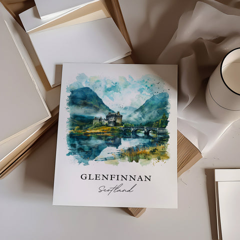 Glenfinnan Wall Art, Glenfinnan Print, Scotland Watercolor, Scotland Gift, Travel Print, Travel Poster, Housewarming Gift