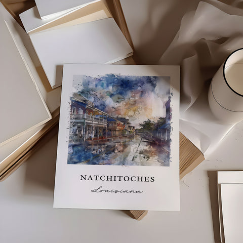 Natchitoches LA Wall Art, Natchitoches Print, Louisiana Watercolor, Natchitoches Gift, Travel Print, Travel Poster, Housewarming Gift