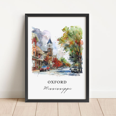 Oxford MS Wall Art, Oxford Mississippi Print, Mississippi Watercolor, Lafayette Cty MS Gift, Travel Print, Travel Poster, Housewarming Gift