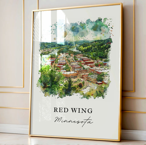 Red Wing MN Wall Art, Red Wing Minnesota Print, Red Wing Watercolor, Barn Bluff MN Gift, Travel Print, Travel Poster, Housewarming Gift