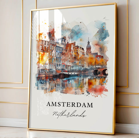 Amsterdam Wall Art, Netherlands Print, Holland Watercolor, Amsterdam Gift, Travel Print, Travel Poster, Housewarming Gift