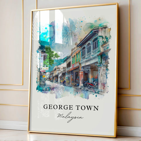 George Town Wall Art, Malaysia Print, George Town Watercolor, George Town Malaysia Gift, Travel Print, Travel Poster, Housewarming Gift