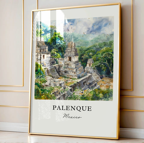 Palenque Wall Art, Palenque Mexico Print, Chiapas MX Watercolor, Palenque Mexico Gift, Travel Print, Travel Poster, Housewarming Gift