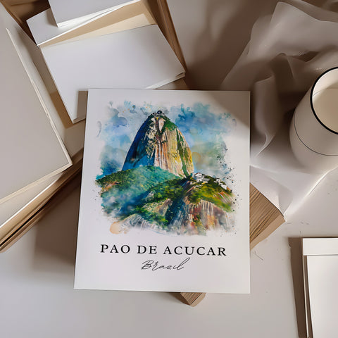 Pao de Acucar Wall Art, Pao de Acucar Print, Sugarloaf Mtn Watercolor, Rio de Janeiro Gift, Travel Print, Travel Poster, Housewarming Gift