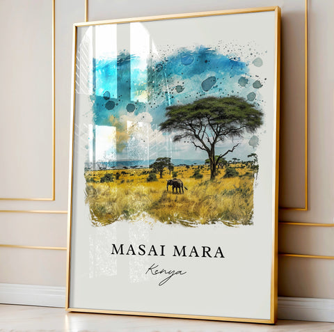 Masai Mara Wall Art, Masai Mara Kenya Print, Kenya Watercolor, Kenya Travel Gift, Travel Print, Travel Poster, Housewarming Gift