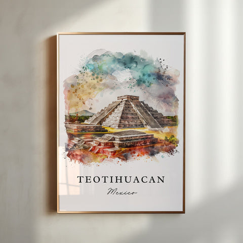 Teotihuacán Wall Art, Teotihuacán MX Print, Teotihuacán Watercolor, Teotihuacán Mexico Gift, Travel Print, Travel Poster, Housewarming Gift