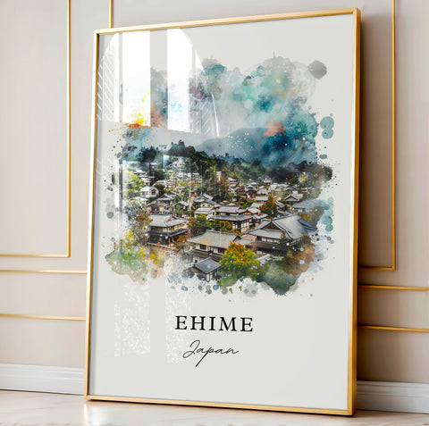 Ehime Wall Art, Ehime Japan Print, Shikoku Island Watercolor, Shikoku Island Japan Gift, Travel Print, Travel Poster, Housewarming Gift