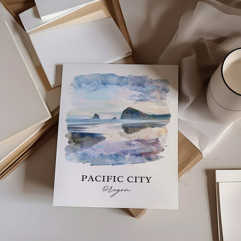 Pacific City OR Wall Art, Pacific City Oregon Print, Pacific City Beach Watercolor, Tillamook OR Gift, Travel Print, Oregon Poster