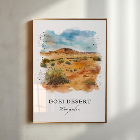 Gobi Desert Wall Art, Gobi Desert Print, Mongolia Watercolor, Gobi Desert Gift, Travel Print, Travel Poster, Housewarming Gift