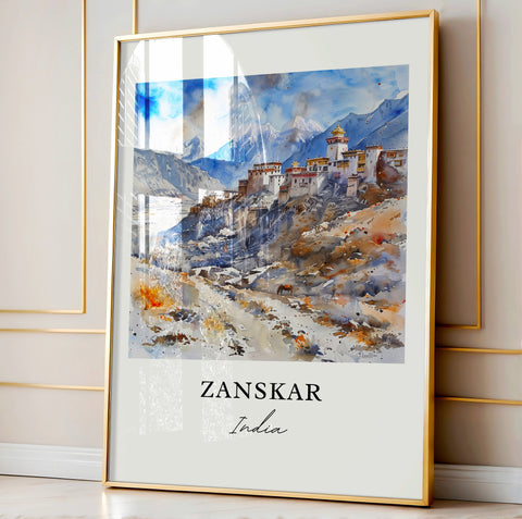 Zanskar India Wall Art, Zanskar Print, Zanskar Watercolor, Ladakh India Gift, Travel Print, Travel Poster, Housewarming Gift