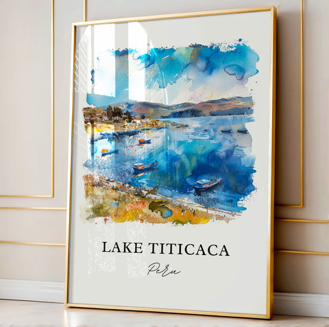 Lake Titicaca Wall Art, Lake Titicaca Peru Print, Lake Titicaca Watercolor, Titicaca Gift, Travel Print, Travel Poster, Housewarming Gift