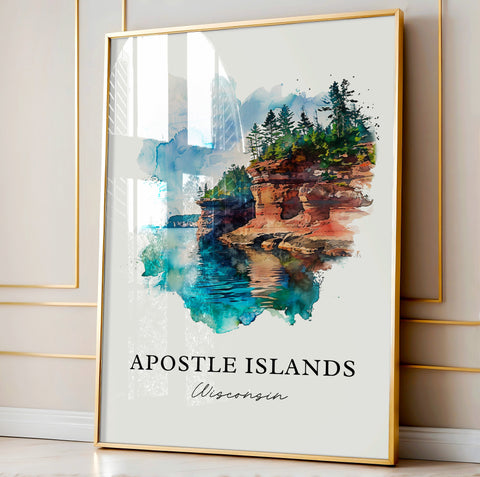 Apostle Islands Art, Apostle Islands WI Print, Wisconsin Watercolor, Apostle Islands Gift, Travel Print, Travel Poster, Housewarming Gift