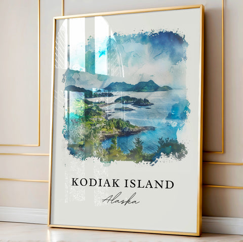 Kodiak Island Wall Art, Kodiak Alaska Print, Kodiak Island Watercolor, Kodiak Alaska Gift, Travel Print, Travel Poster, Housewarming Gift