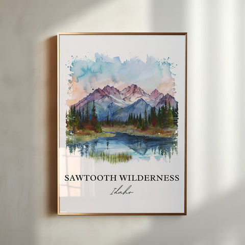 Sawtooth Wilderness Art, Sawtooth Idaho Print, Sawtooth Idaho Watercolor, Sawtooth Forest Gift, Travel Print, Housewarming Gift