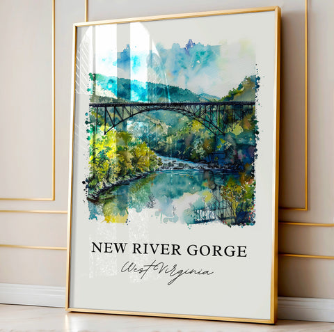 New River Gorge Wall Art, New River Gorge Print, West Virginia Watercolor, Victor WV Gift, Travel Print, Travel Poster, Housewarming Gift