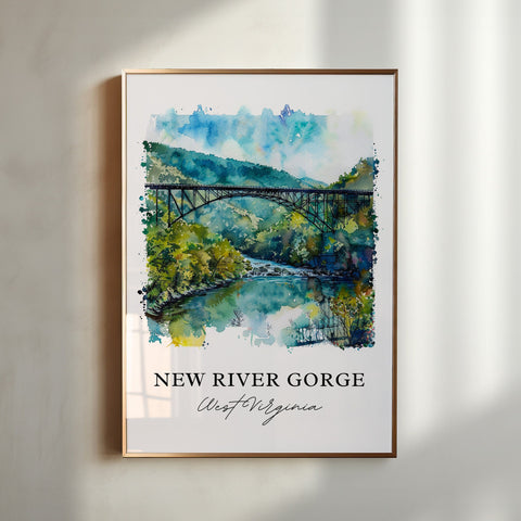 New River Gorge Wall Art, New River Gorge Print, West Virginia Watercolor, Victor WV Gift, Travel Print, Travel Poster, Housewarming Gift