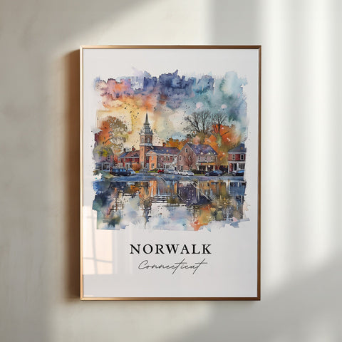 Norwalk Wall Art, Norwalk CT Print, Connecticut Watercolor, Norwalk Connecticut Gift, Travel Print, Travel Poster, Housewarming Gift