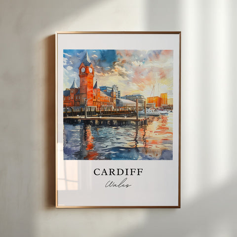 Cardiff Wales Wall Art, Cardiff Print, Cardiff Wales Watercolor, Cardiff UK Gift, Travel Print, Travel Poster, Housewarming Gift