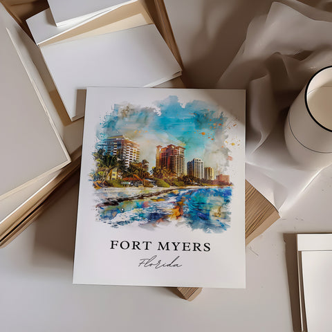 Fort Myers FL Wall Art, Fort Myers Print, Fort Myers Watercolor, Fort Myers Florida Gift, Travel Print, Travel Poster, Housewarming Gift