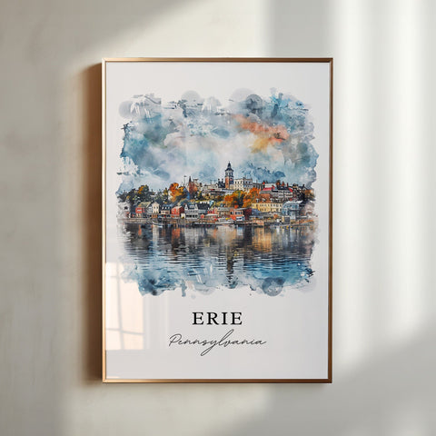 Erie PA Wall Art, Erie Print, Presque Isle Watercolor, Lake Erie Gift, Travel Print, Travel Poster, Housewarming Gift