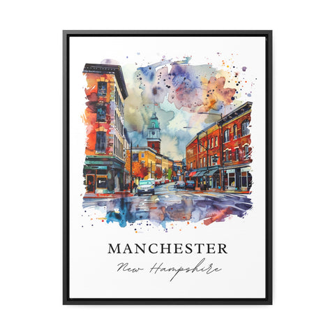 Manchester NH Wall Art, Manchester Print, Manchester NH Watercolor, Manchester NH Gift, Travel Print, Travel Poster, Housewarming Gift