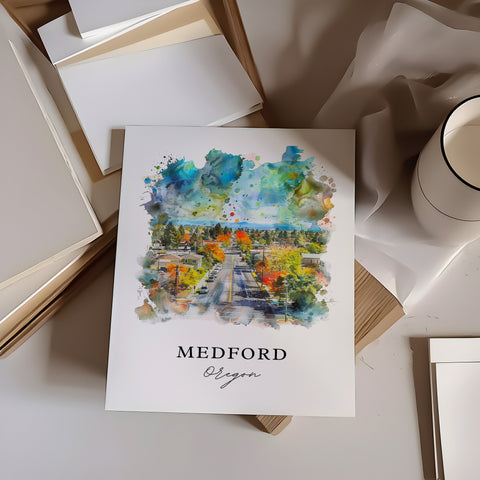 Medford Oregon Wall Art, Medford OR Print, Medford Watercolor, Medford Oregon Gift, Travel Print, Travel Poster, Housewarming Gift