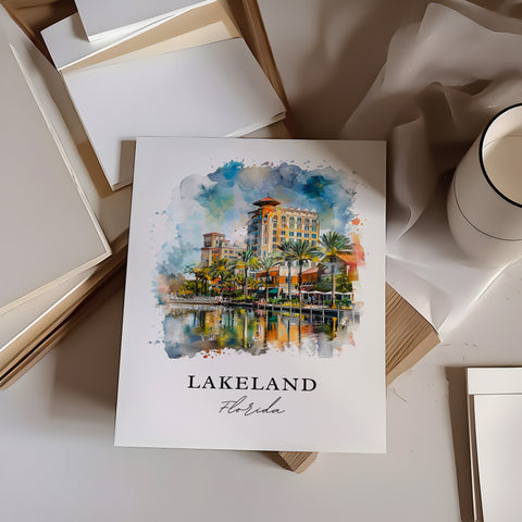 Lakeland FL Wall Art, Lakeland Print, Lakeland Florida Watercolor, Tampa Florida Gift, Travel Print, Travel Poster, Housewarming Gift