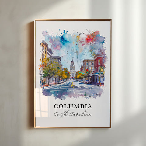 Columbia SC Wall Art, Columbia Print, Univ of SC Watercolor, Columbia South Carolina Gift, Travel Print, Travel Poster, Housewarming Gift