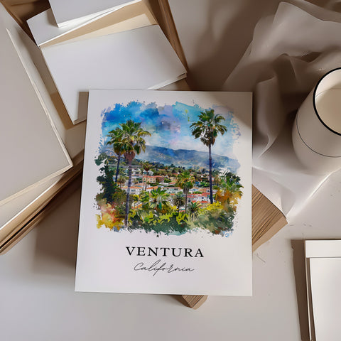 Ventura California Wall Art, Ventura CA Print, Ventura Watercolor, San Buenaventura Gift, Travel Print, Travel Poster, Housewarming Gift
