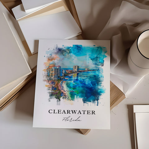 Clearwater FL Wall Art, Clearwater Print, Clearwater FL Watercolor, Clearwater Florida Gift, Travel Print, Travel Poster, Housewarming Gift