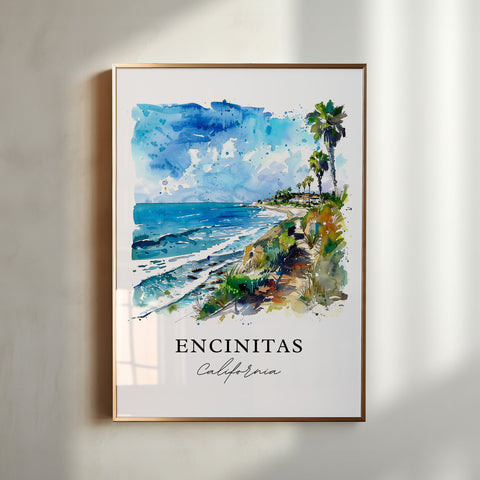 Encinitas Wall Art, Encinitas Print, Encinitas Cali Watercolor, San Diego Art Gift, Travel Print, Travel Poster, Housewarming Gift