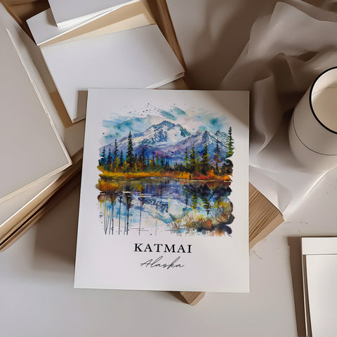 Katmai Wall Art, Katmai AK Print, Katmai Alaska Watercolor, Katmai Alaska Gift, Travel Print, Travel Poster, Housewarming Gift