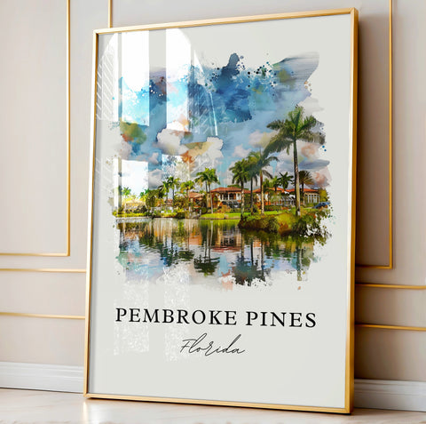 Pembroke Pines Art, Pembroke Pines Print, Pembroke Pines FL Watercolor, Pembroke Pines Gift, Travel Print, Travel Poster, Housewarming Gift