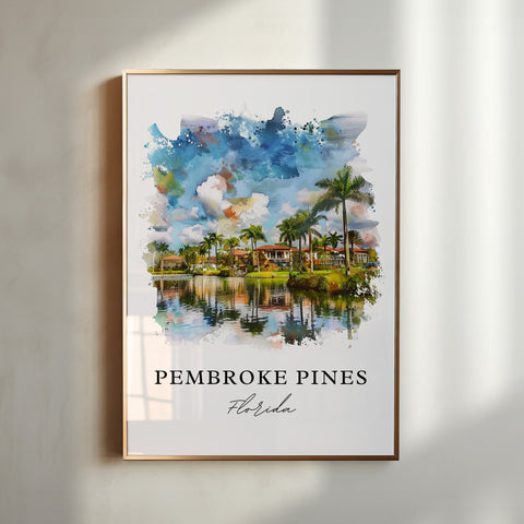 Pembroke Pines Art, Pembroke Pines Print, Pembroke Pines FL Watercolor, Pembroke Pines Gift, Travel Print, Travel Poster, Housewarming Gift