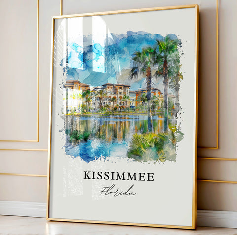 Kissimmee Wall Art, Kissimmee FL Print, Kissimmee Watercolor, Kissimmee Florida Gift, Travel Print, Travel Poster, Housewarming Gift