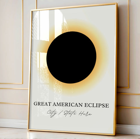 Custom Town Eclipse Art 2024, Eclipse Art Poster Print, Eclipse Souvenir Gift, Solar Eclipse Art, Great American Eclipse