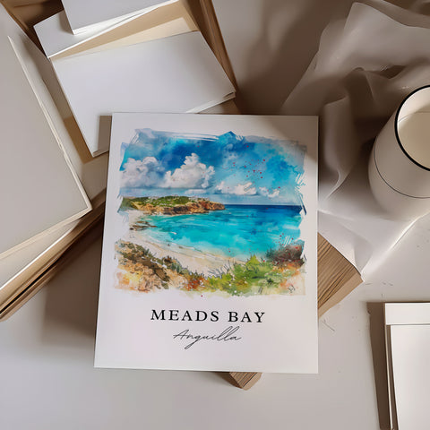 Meads Bay Wall Art, Meads Bay Anguilla Print, Meads Bay Watercolor, Anguilla Gift, Travel Print, Travel Poster, Housewarming Gift