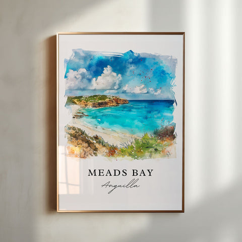Meads Bay Wall Art, Meads Bay Anguilla Print, Meads Bay Watercolor, Anguilla Gift, Travel Print, Travel Poster, Housewarming Gift