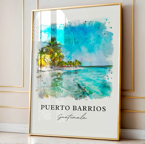 Puerto Barrios Art, Puerto Barrios Print, Guatemala Watercolor, Puerto Barrios Guatemala Gift, Travel Print, Honduras Travel Poster
