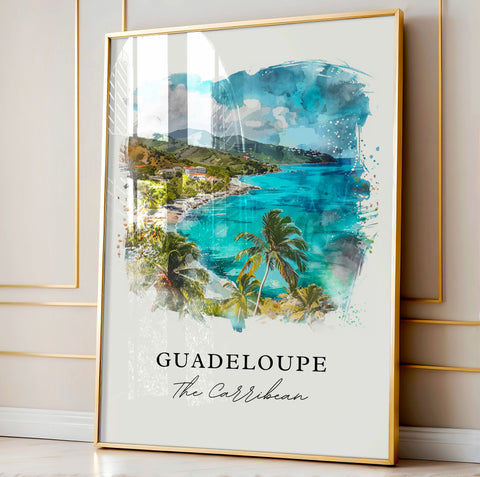 Guadeloupe Wall Art, Guadeloupe Print, Guadeloupe Caribbean Watercolor, Guadeloupe Island Gift, Travel Print, Housewarming Gift